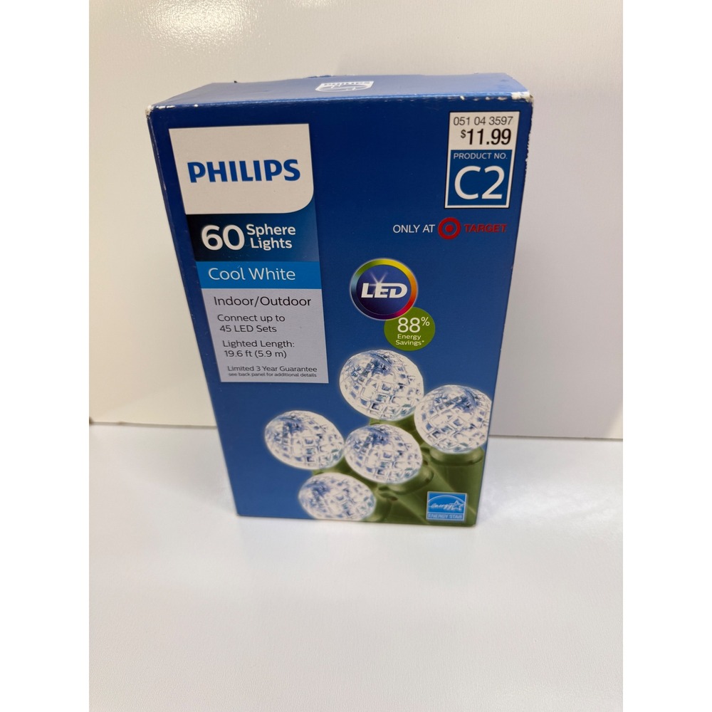 Philips 60 LED Sphere Lights Cool White Indoor Outdoor 19.6ft 051043597